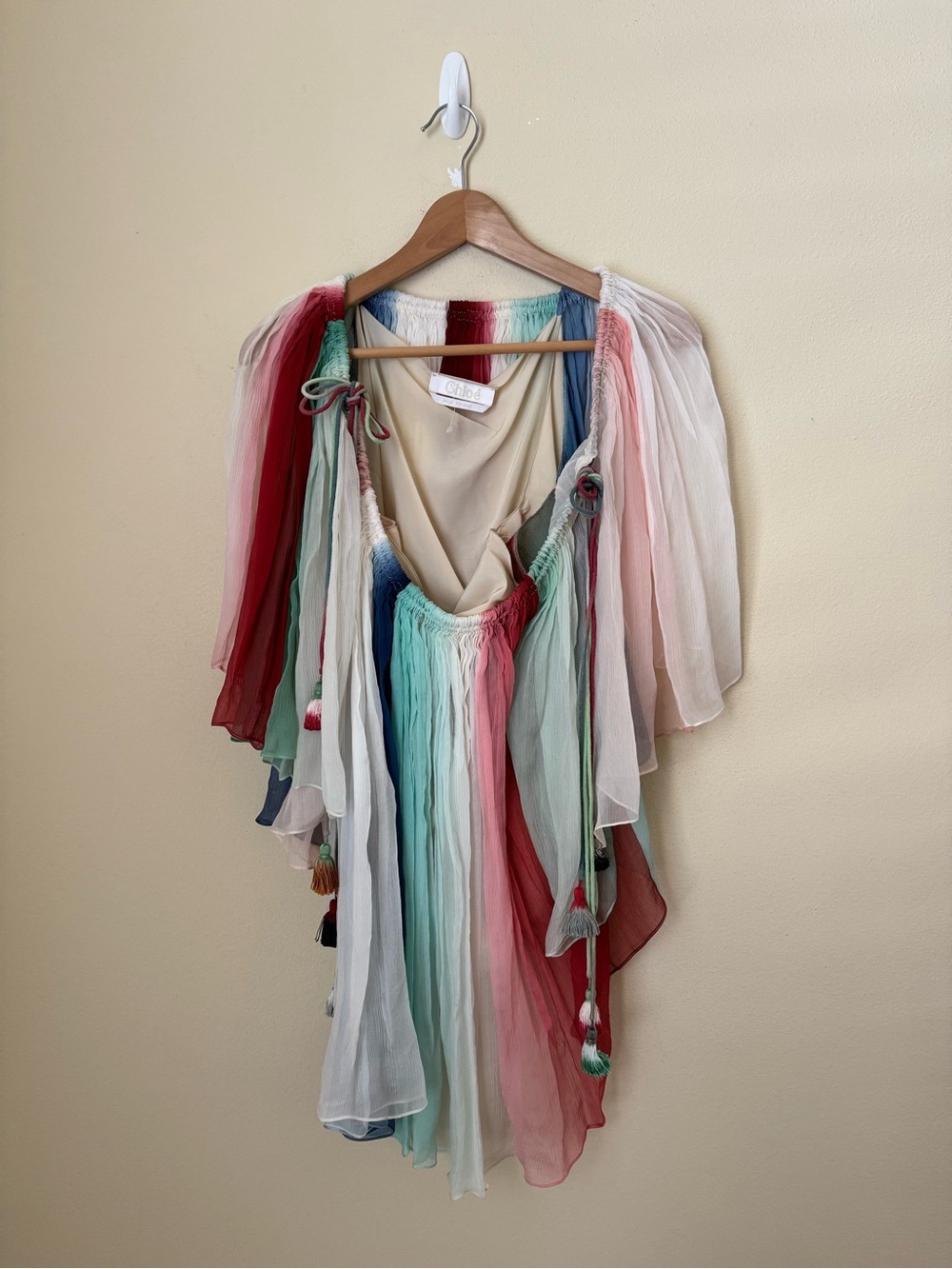 Chloe Off The Shoulder Chiffon Top Blouse Silk Multicolor Rainbow 38 - Picture 2 of 4